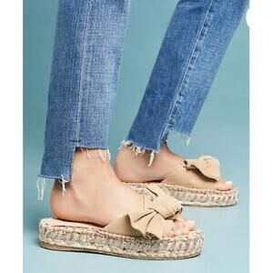 J/Slides 'Ritsy' Women's 10 Espadrille Suede Bow Slide Slip On Platform Sandal